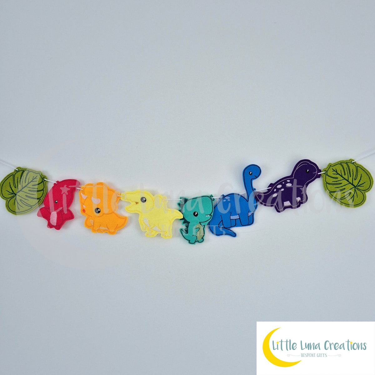 Rainbow Dinosaur Bunting Embroidery Designs - DIGITAL DOWNLOAD FOR EMBROIDERY MACHINES - Little Luna Creations