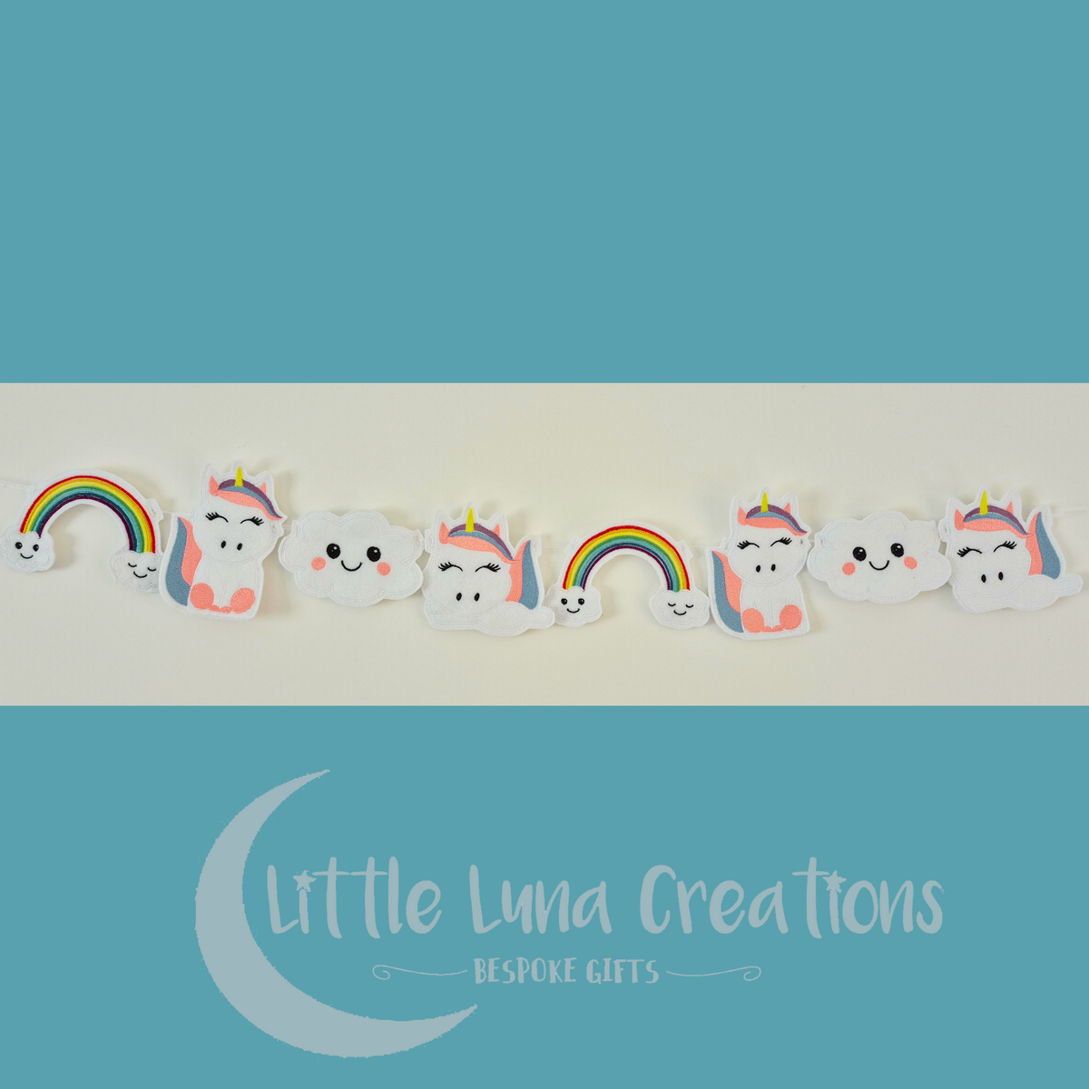 Felt machine embroidered unicorn bunting designs