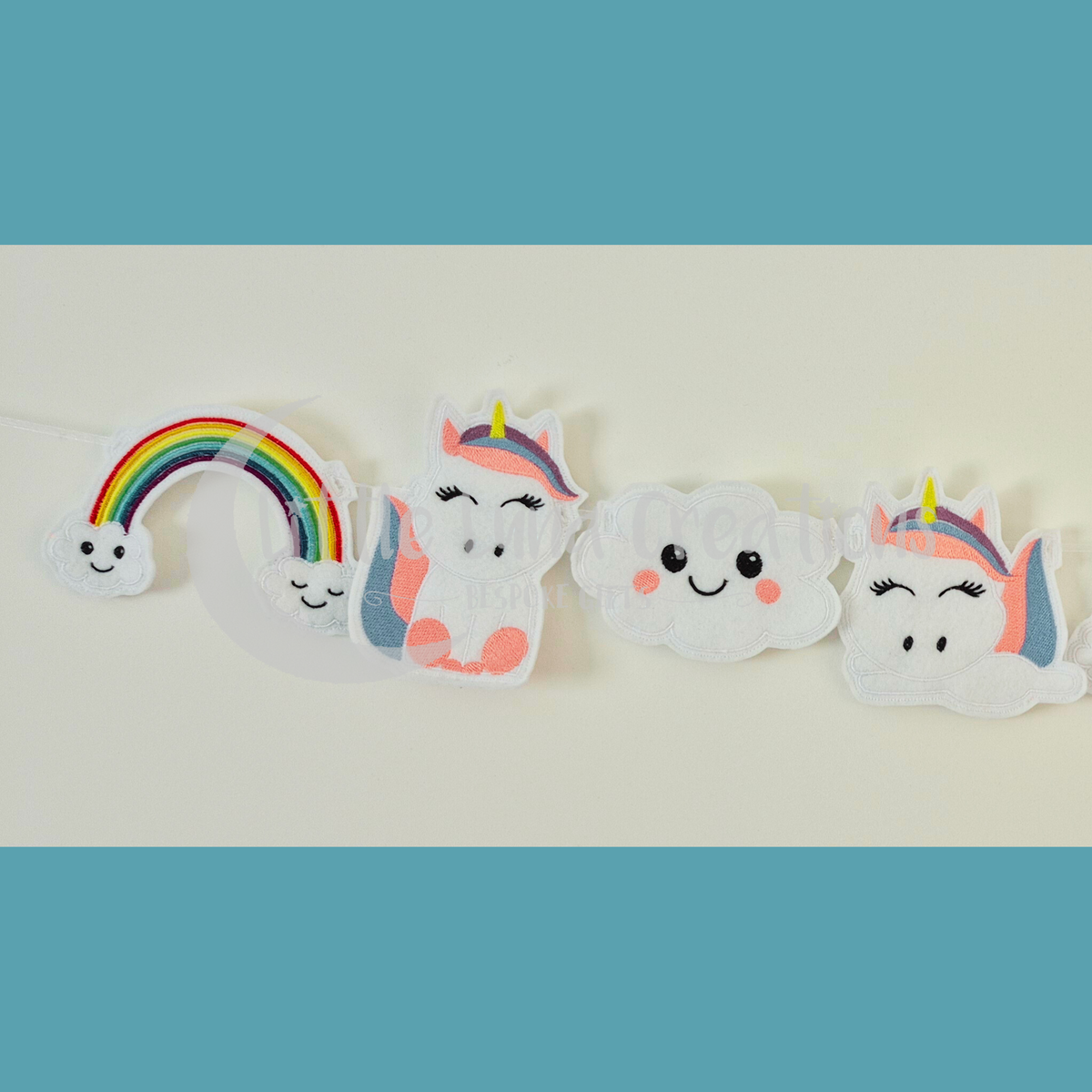 Felt machine embroidered unicorn bunting designs