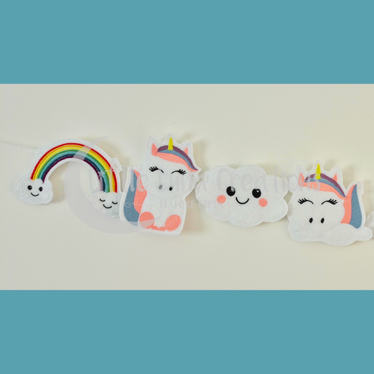 Felt machine embroidered unicorn bunting designs
