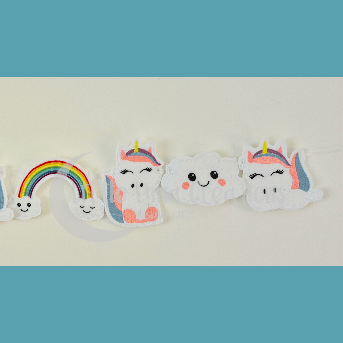 Felt machine embroidered unicorn bunting designs