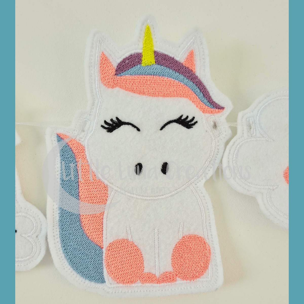 Felt machine embroidered unicorn bunting designs