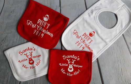 Santa's Little Helper Christmas bibs - Little Luna Creations