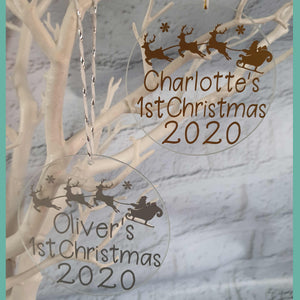 Personalised 'First Christmas' Glass Tree Decoration 2020 - Little Luna Creations