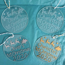 Load image into Gallery viewer, Personalised &#39;First Christmas&#39; Glass Tree Decoration 2020 - Little Luna Creations