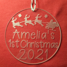 Load image into Gallery viewer, Personalised &#39;First Christmas&#39; Glass Tree Decoration 2021 - Little Luna Creations